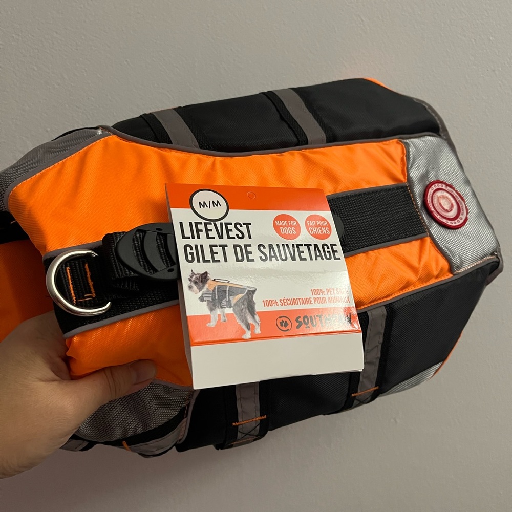 Dog Life Vest Floatation Saver Orange Reflective Adjustable Puppy Medium Pet NEW